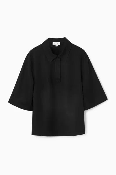 Cos Knitted Polo Shirt In Black