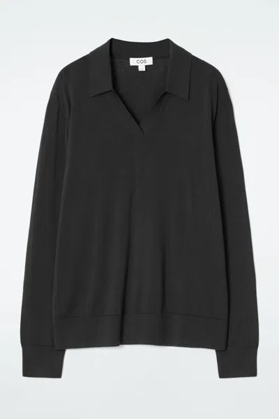 Cos Knitted Silk Polo Shirt In Black
