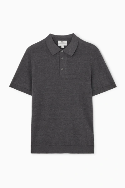 Cos Knitted Silk Polo Shirt In Grey