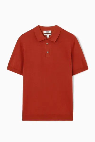 Cos Knitted Silk Polo Shirt In Red