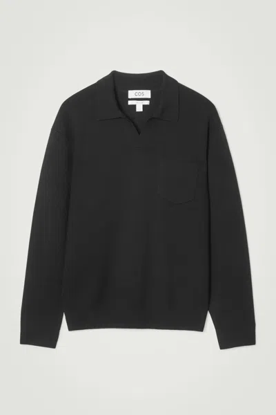 Cos Knitted Wool Long-sleeved Polo Shirt In Black