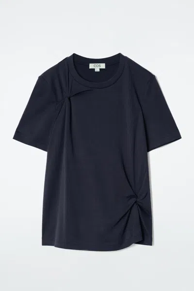 Cos Knot-detail T-shirt In Blue