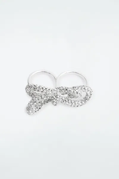 Cos Knotted Bow Crystal Double-finger Ring In Silver