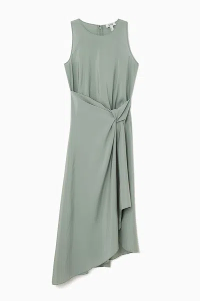 Cos Knotted Wrap-front Midi Dress In Green