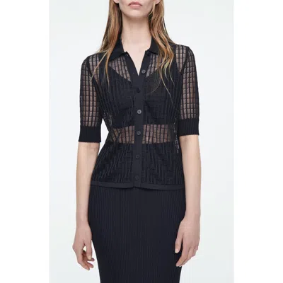 Cos Lace Stitch Short Sleeve Cardigan In Blue Dark