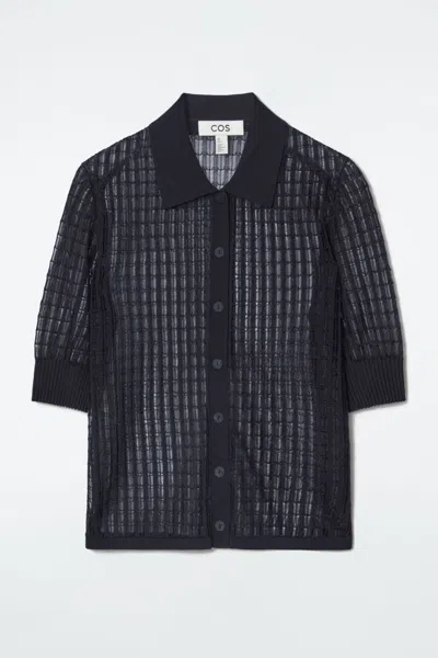 Cos Lace-stitch Short-sleeved Cardigan In Blue
