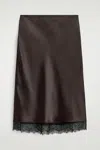 Cos Lace-trimmed Satin Midi Skirt In Brown