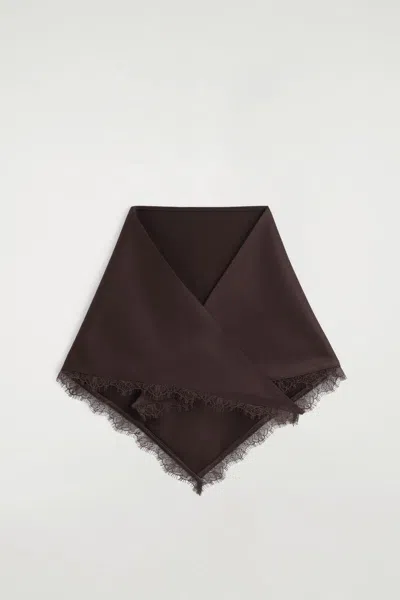 Cos Lace-trimmed Satin Headscarf In Brown