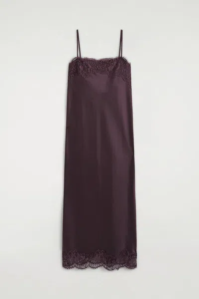 Cos Lace-trimmed Satin Slip Dress In Purple