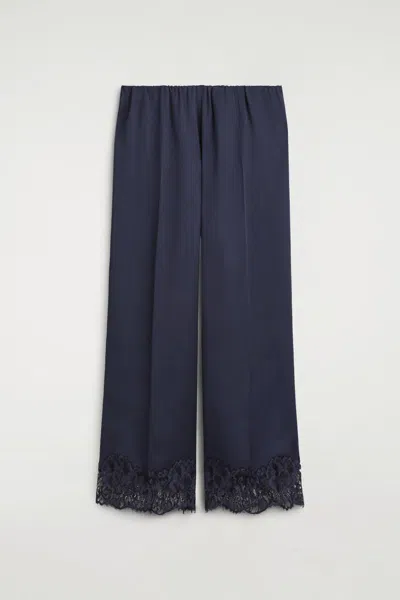 Cos Pantalon En Satin Finition Dentelle In Bleu