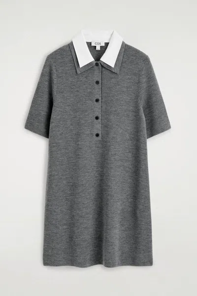 Cos Layered-collar Merino Wool Mini Dress In Gray