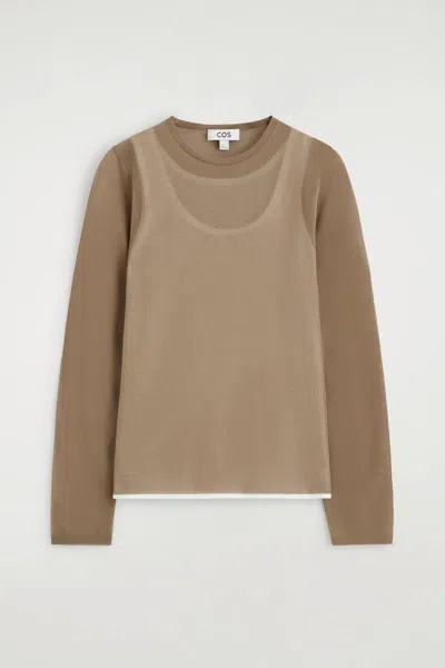 Cos Layered Knit Long-sleved Top In Brown