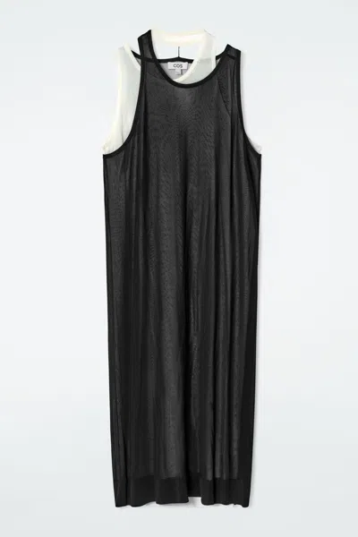 Cos Layered Knitted Midi Dress In Black
