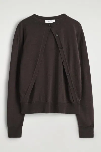 Cos Layered Merino Wool Cardigan In Brown