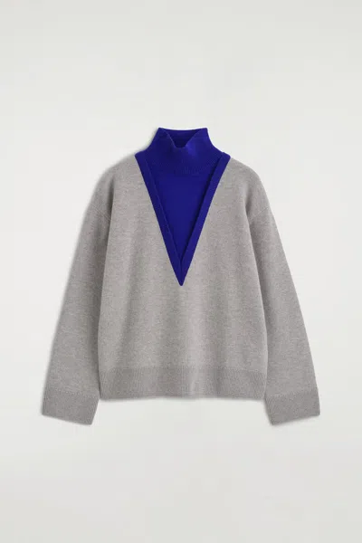 Cos Layered Mock-neck Merino Wool Sweater In Gray