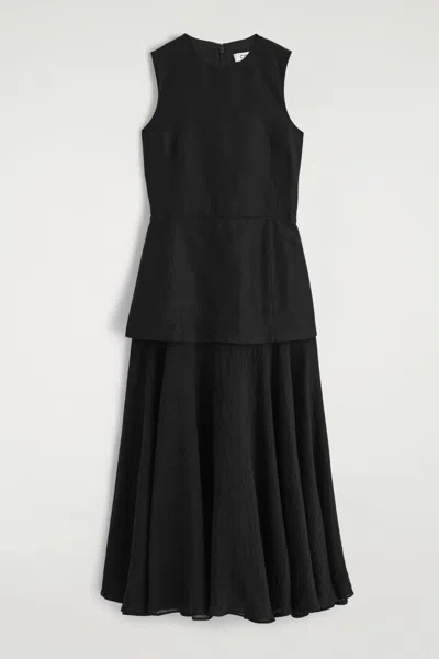Cos Layered Peplum Midi Dress In Black