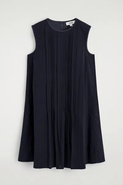 Cos Layered Pintucked Mini Dress In Blue
