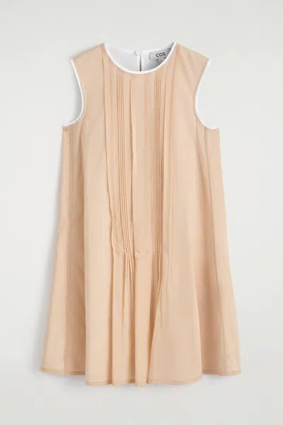 Cos Layered Pintucked Mini Dress In Neutral