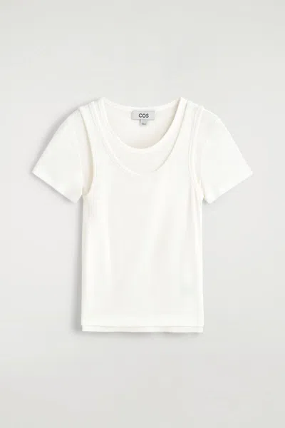 Cos Layered Ribbed-jersey T-shirt In Neutral