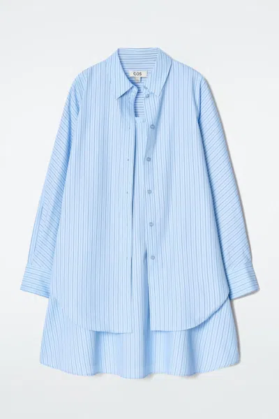 Cos Layered Striped Trapeze Shirt Dress In Blue