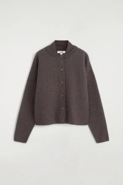 Cos Layered-collar Boiled Wool Cardigan In Brown