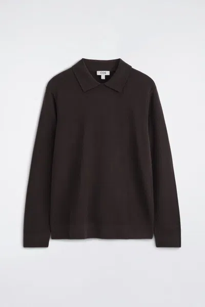 Cos Layered-collar Polo Sweater In Brown