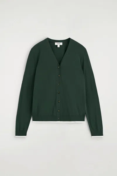 Cos Layered-detail Knitted V-neck Cardigan In Green