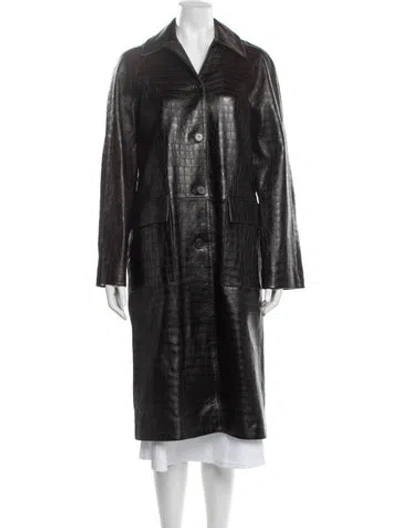Pre-owned Cos Leather Animal Print Coat In Black
