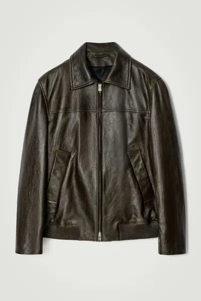 Cos Leather Aviator Jacket​ In Blue