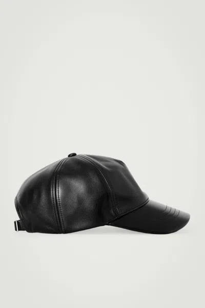 Cos Leather Baseball Cap In Black