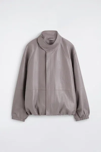 Cos Leather Blouson Jacket In Gray