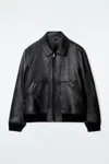 Cos Leather Bomber Jacket In Black