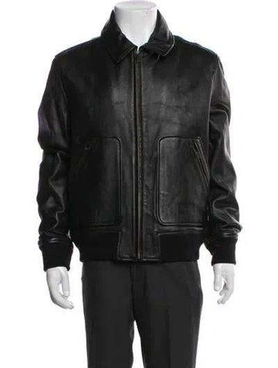 Pre-owned Cos Leather Bomber Jacket In Green