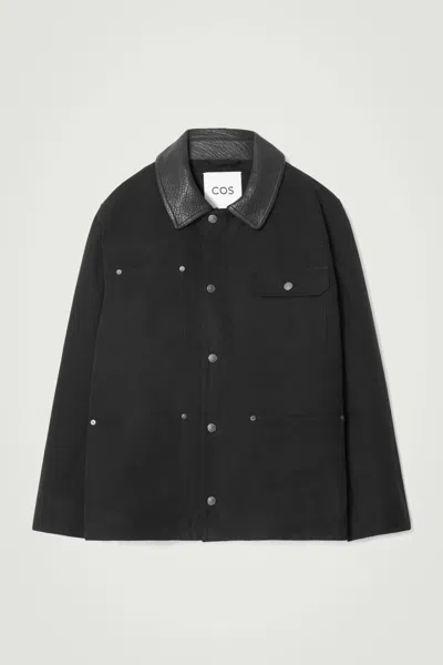 Cos Leather-collar Field Jacket In Black