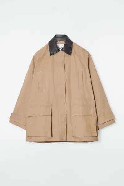 Cos Leather-collar Field Jacket In Green