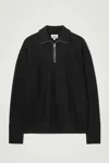 Cos Leather-detail Merino Wool Half-zip Jumper In Black