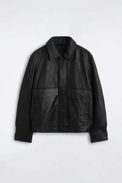 Cos Leather Flight Jacket In Black