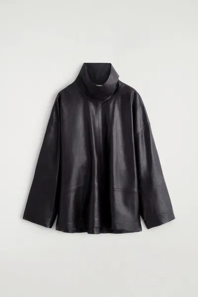 Cos Leather Funnel-neck Top In Brown