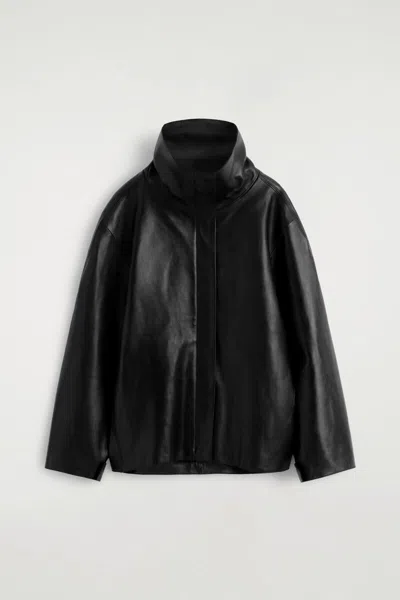 Cos Leather Funnel-neck Jacket In Black