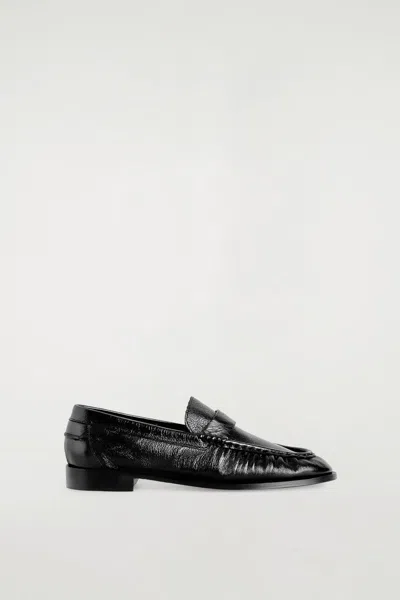 Cos Leather Moccasin Loafers In Noir