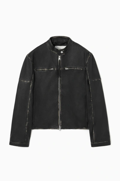 Cos Leather Moto Jacket In Black