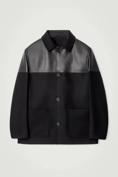Cos Leather-paneled Donkey Jacket In Black