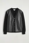 Cos Leather-paneled Wool Cardigan In Black