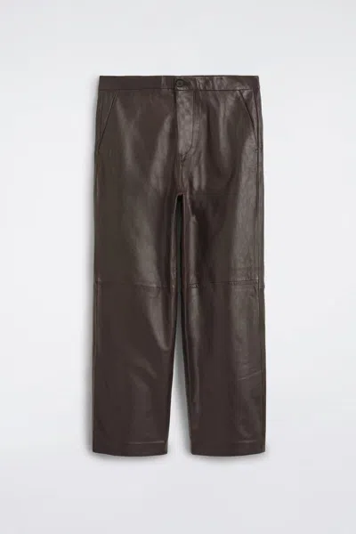 Cos Leather Relaxed-fit Straight-leg Pants In Brown