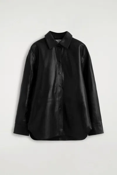 Cos Leather Shirt In Noir