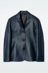 Cos Leather Single-breasted Blazer In Blue