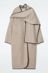 COS LEATHER-TRIMMED WOOL SCARF COAT