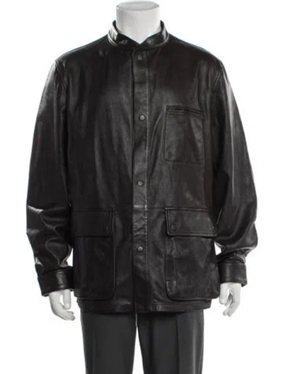 Pre-owned Cos Leather Utility Jacket In Grey