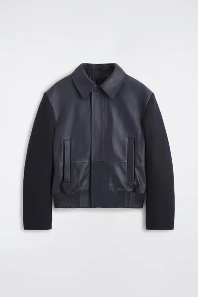 Cos Leather-paneled Wool Bomber Jacket In Blue