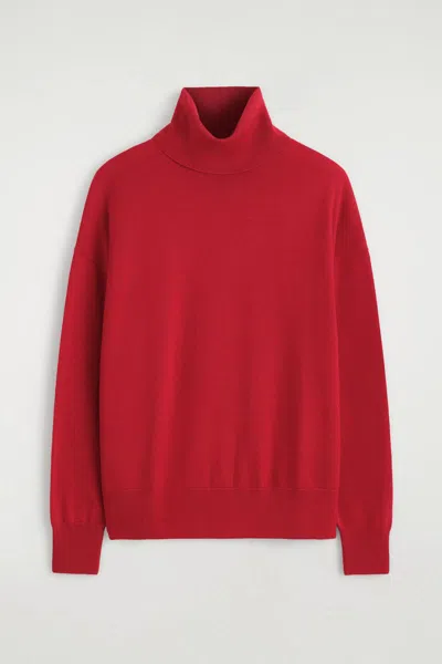 Cos Leather-patch Merino Wool Mock-neck Sweater In Red